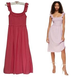 Wilfred Aritzia Reminisce Smocked Fit & Flare Ruffled Straps in pink Size Small